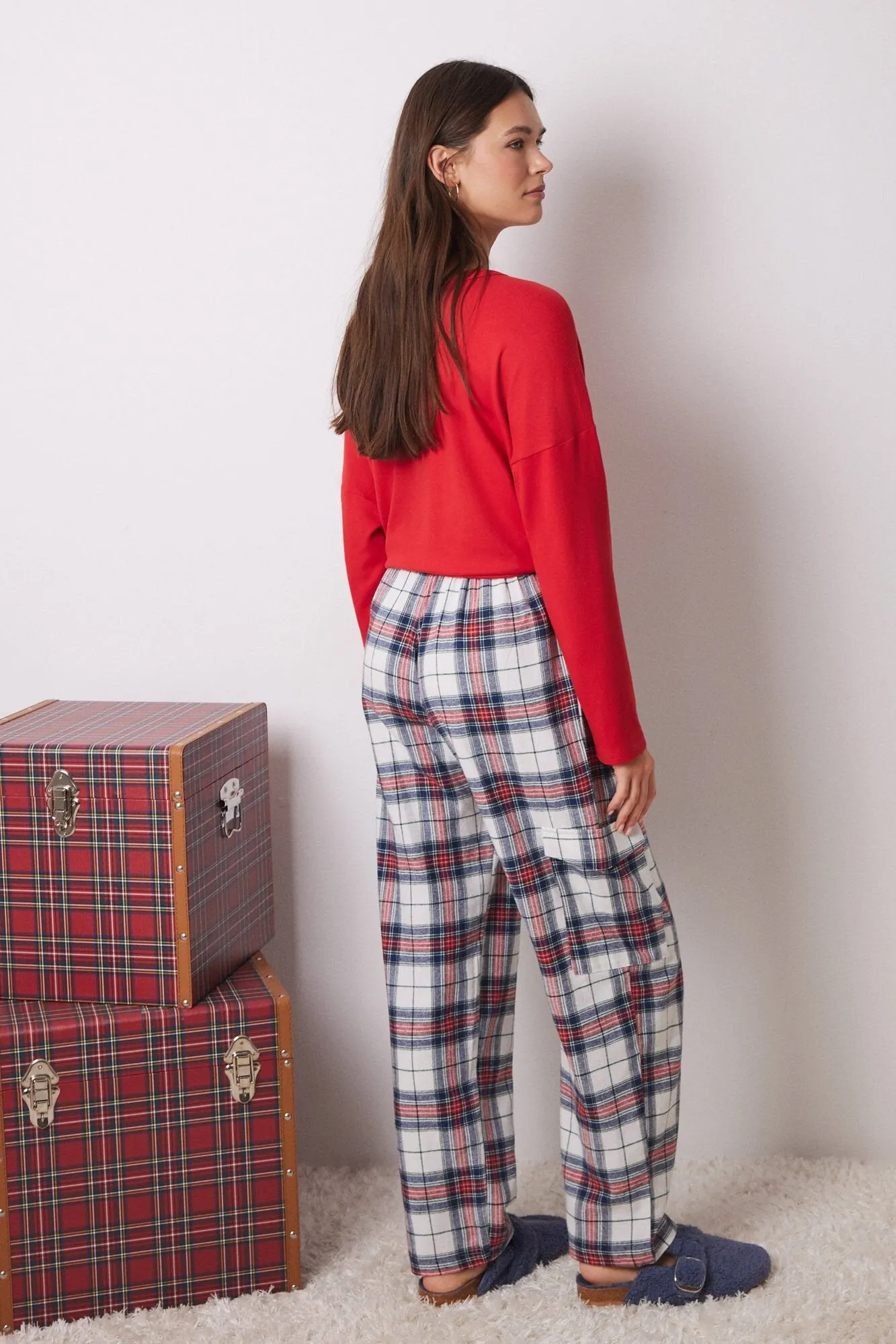 100% checked cotton cargo pants