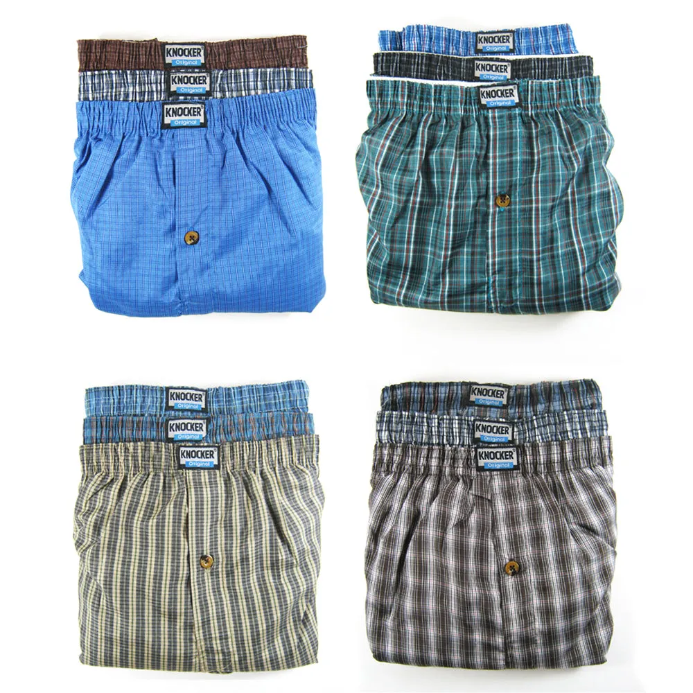 12 Lot Mens Knocker Boxers Trunk Plaid Shorts Underwear Cotton Briefs 3XL 50-52