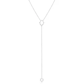 18K White Gold Diamond Hamza Star of David Drop Pendant Necklace