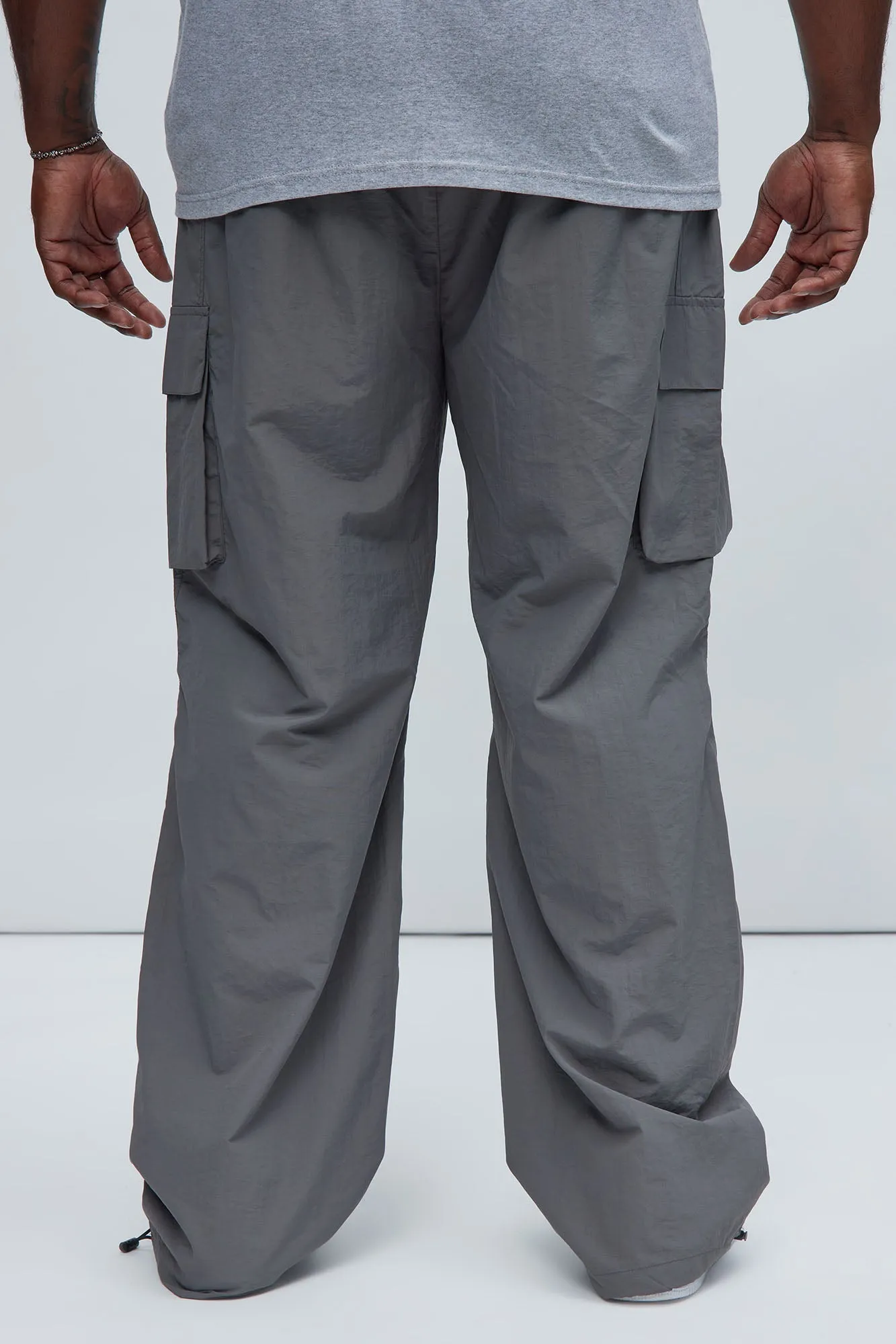 About My Perspective Wide Leg Baggy Nylon Pants - Grey