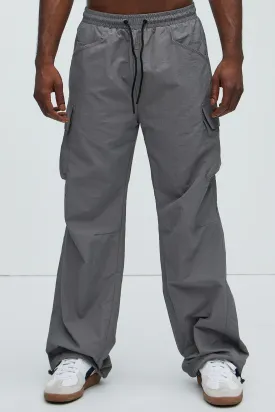 About My Perspective Wide Leg Baggy Nylon Pants - Grey