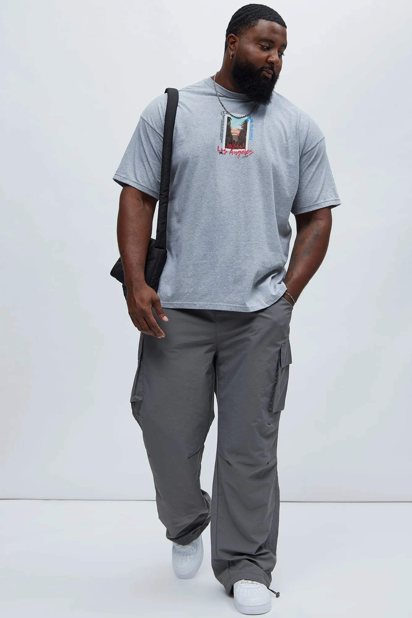About My Perspective Wide Leg Baggy Nylon Pants - Grey