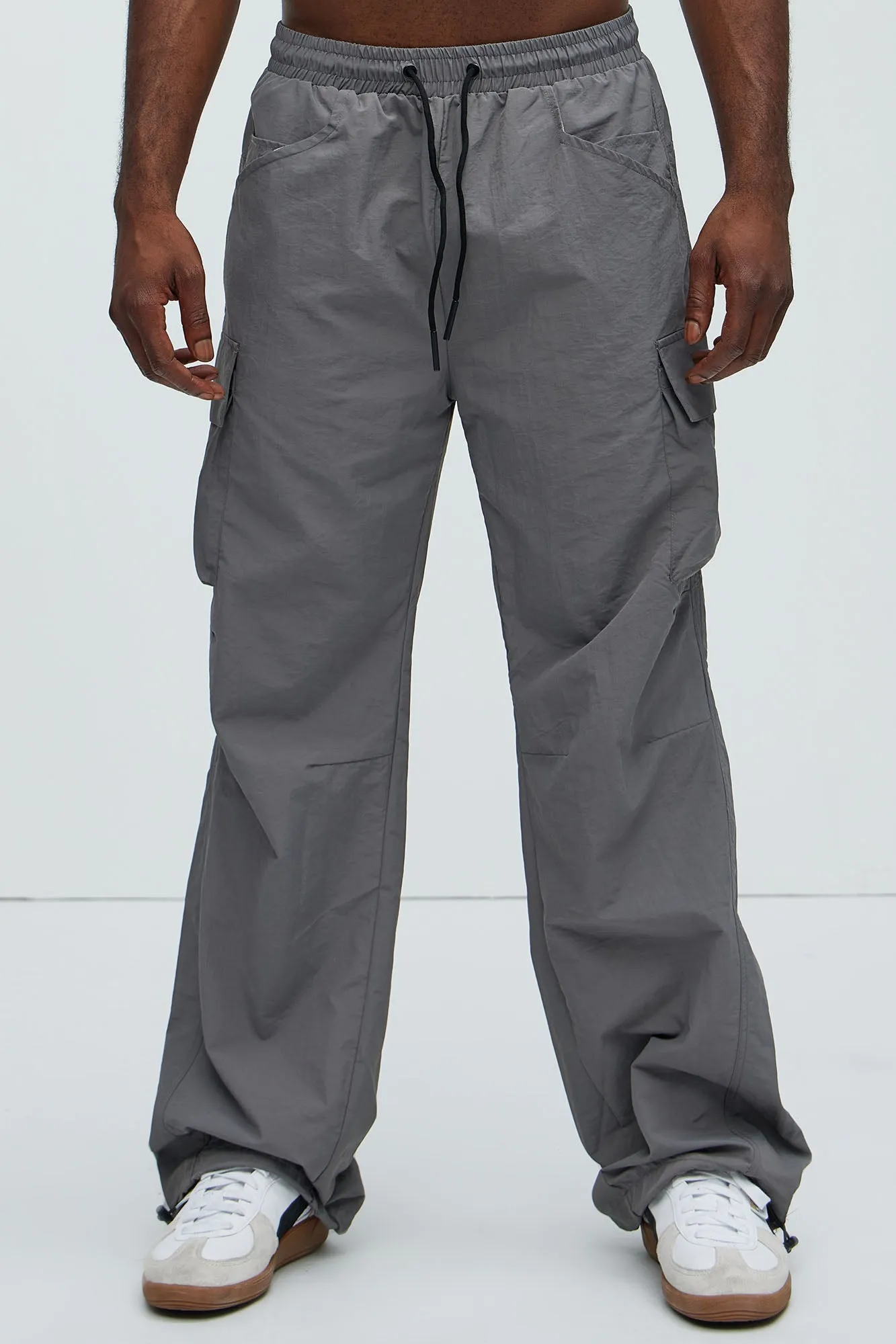 About My Perspective Wide Leg Baggy Nylon Pants - Grey
