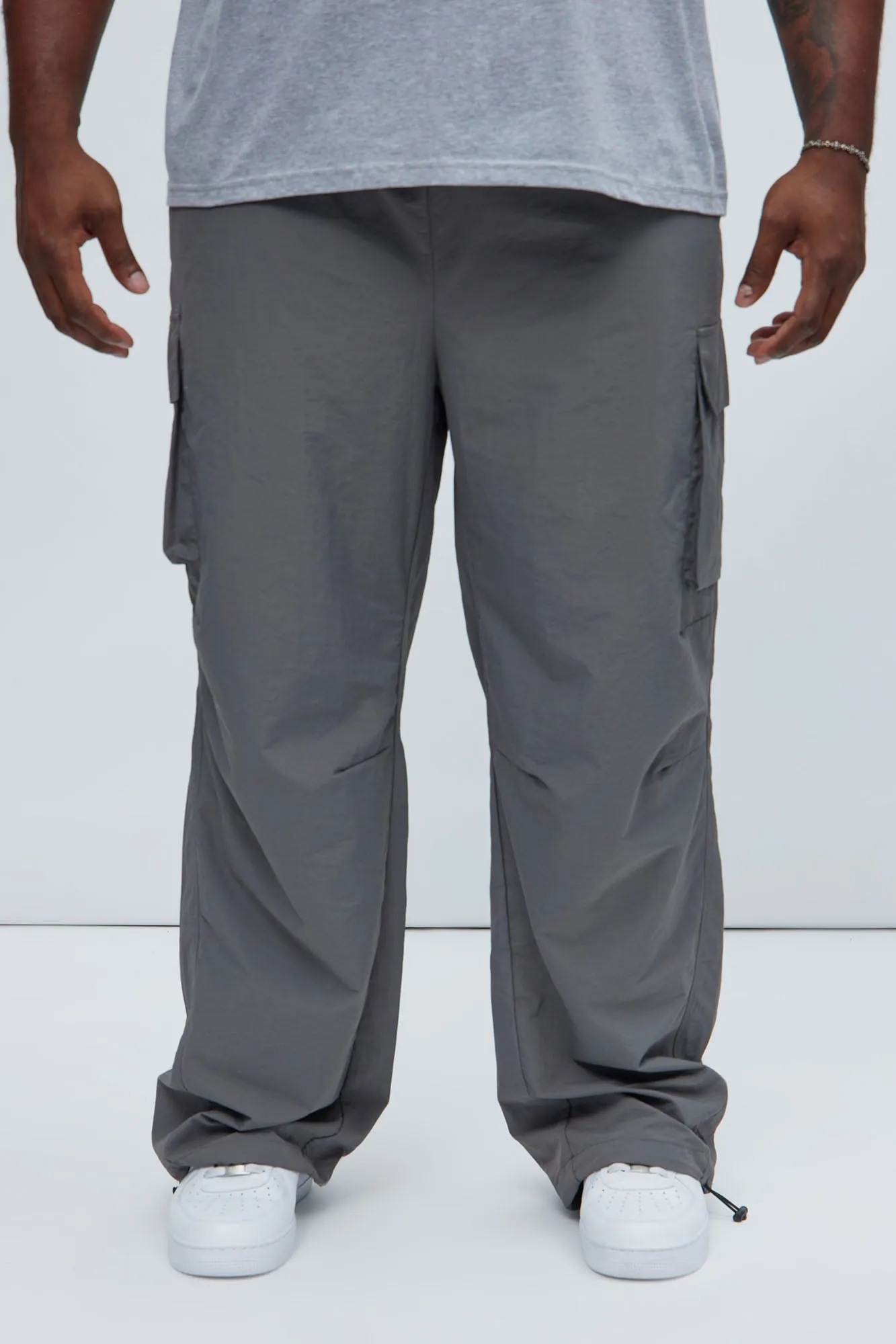 About My Perspective Wide Leg Baggy Nylon Pants - Grey