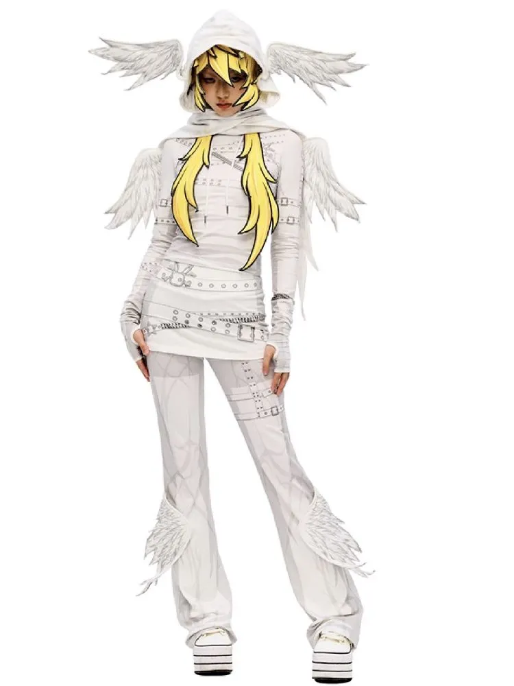 Angel Print Wings Skirt Pants【s0000010233】