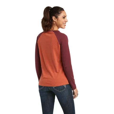 Ariat Women's REAL Loop Heather Marsala/Windsor Wine Baseball T-Shirt 10037293