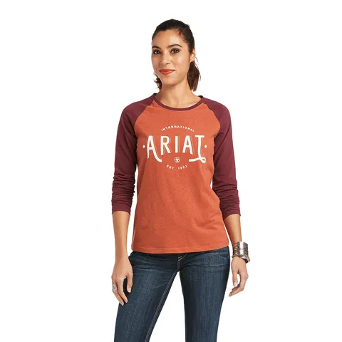 Ariat Women's REAL Loop Heather Marsala/Windsor Wine Baseball T-Shirt 10037293