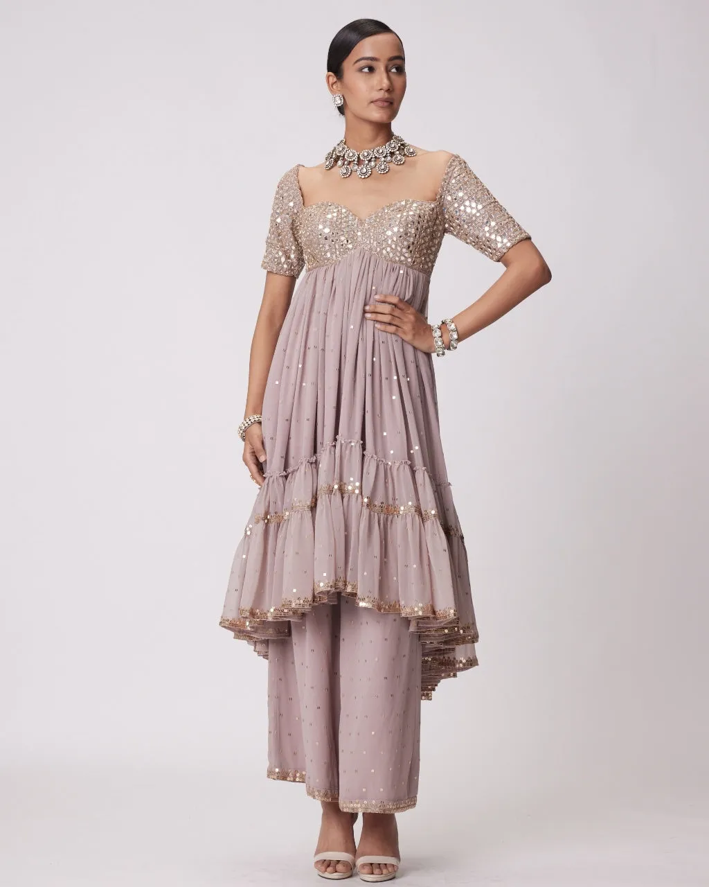 Ash Pink High Low Kurta Set