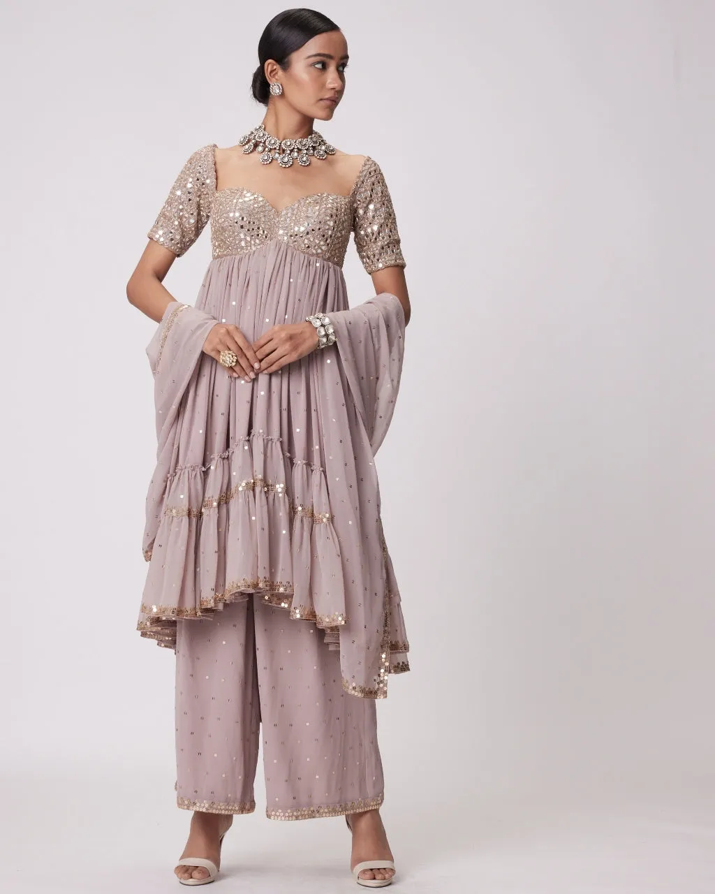 Ash Pink High Low Kurta Set