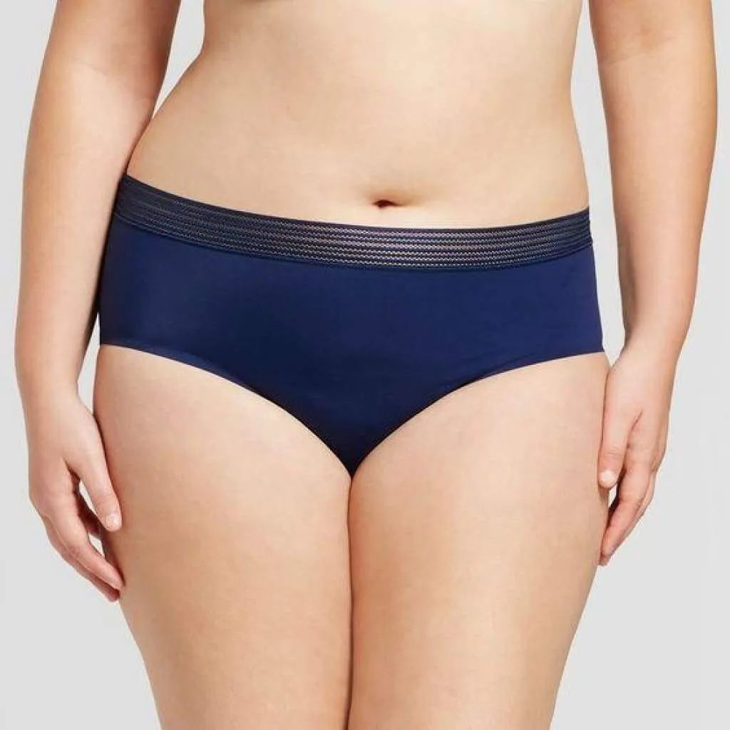 Ava & Viv Plus Size Laser Cut No Show Hipster Panty 1X Nighttime Blue