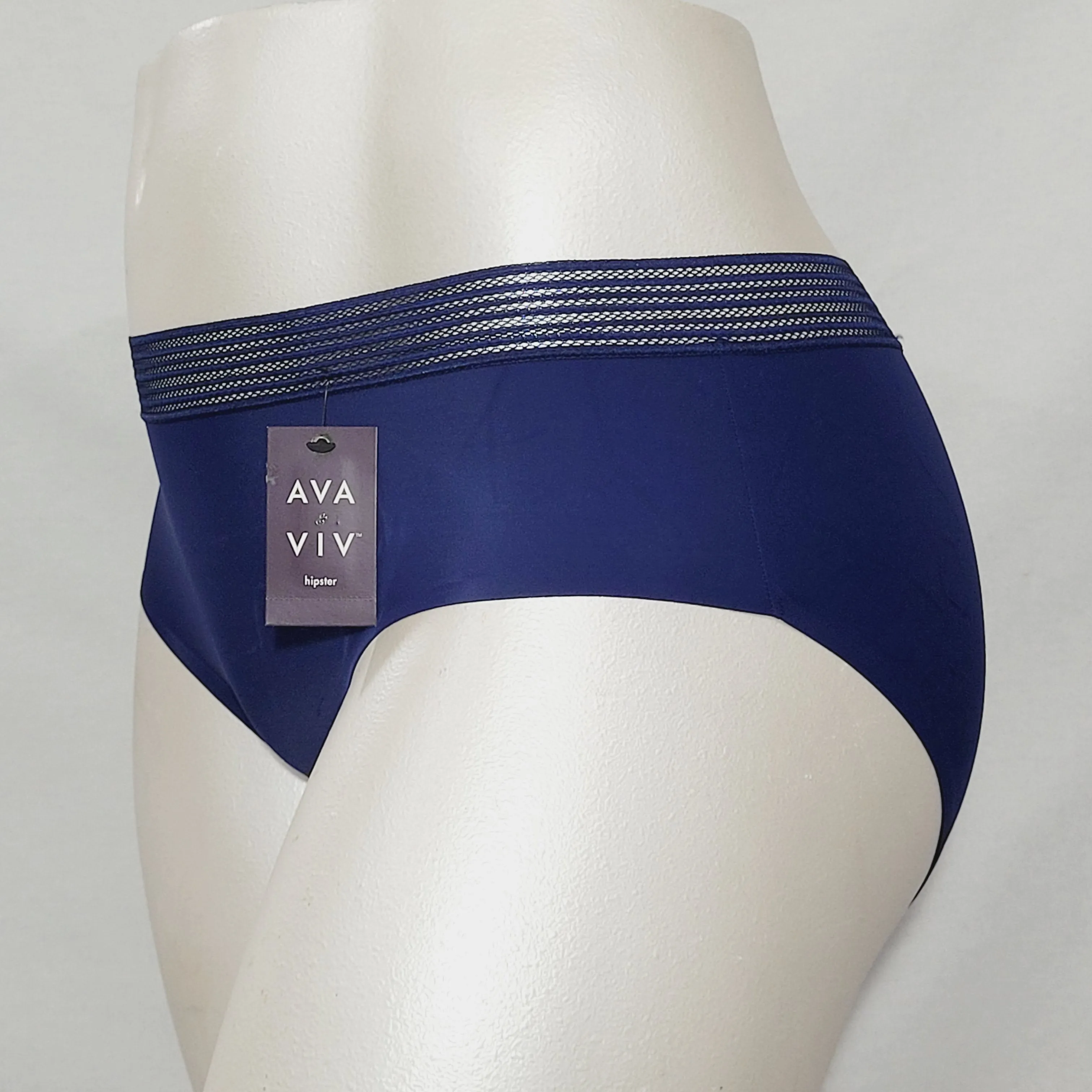 Ava & Viv Plus Size Laser Cut No Show Hipster Panty 1X Nighttime Blue