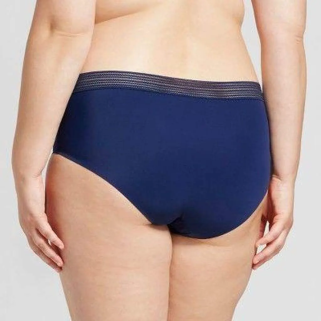 Ava & Viv Plus Size Laser Cut No Show Hipster Panty 1X Nighttime Blue