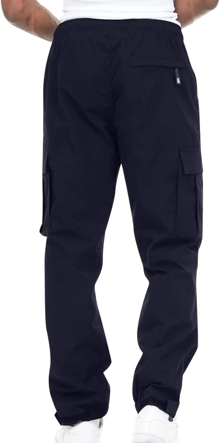 Aymnlox Cargo Pants for Men Baggy Big and Tall Linen Drawstring Sweatpants Casual Hiking Jogger Athletic Straight Pant Pocket