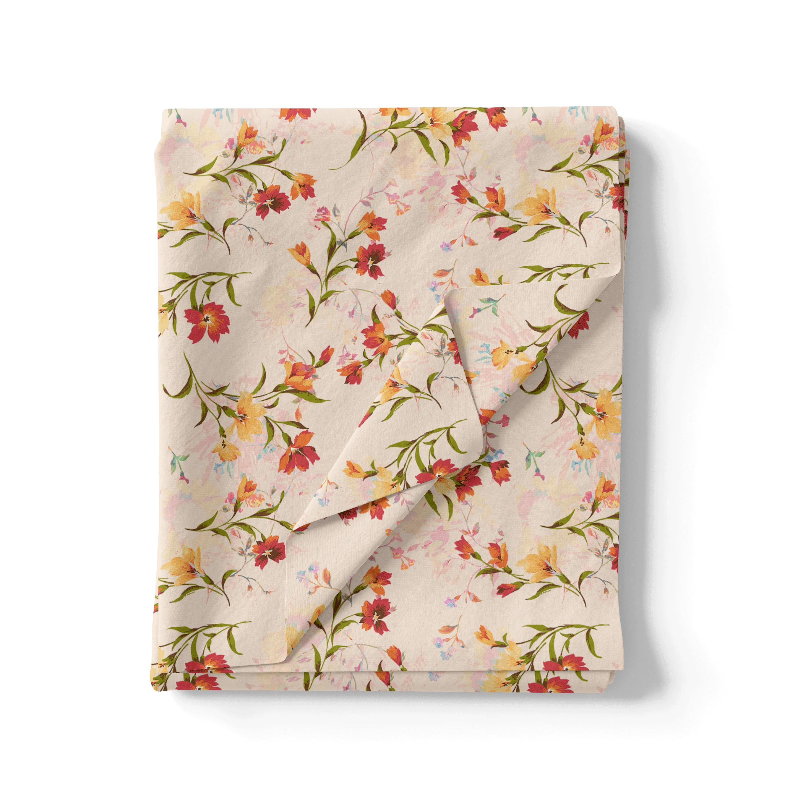 Beautiful Peach Calico Flowed Digital Printed Fabric - Poly Muslin