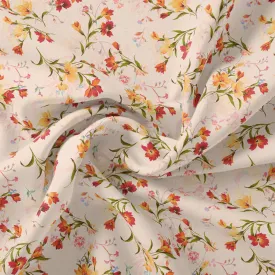 Beautiful Peach Calico Flowed Digital Printed Fabric - Poly Muslin