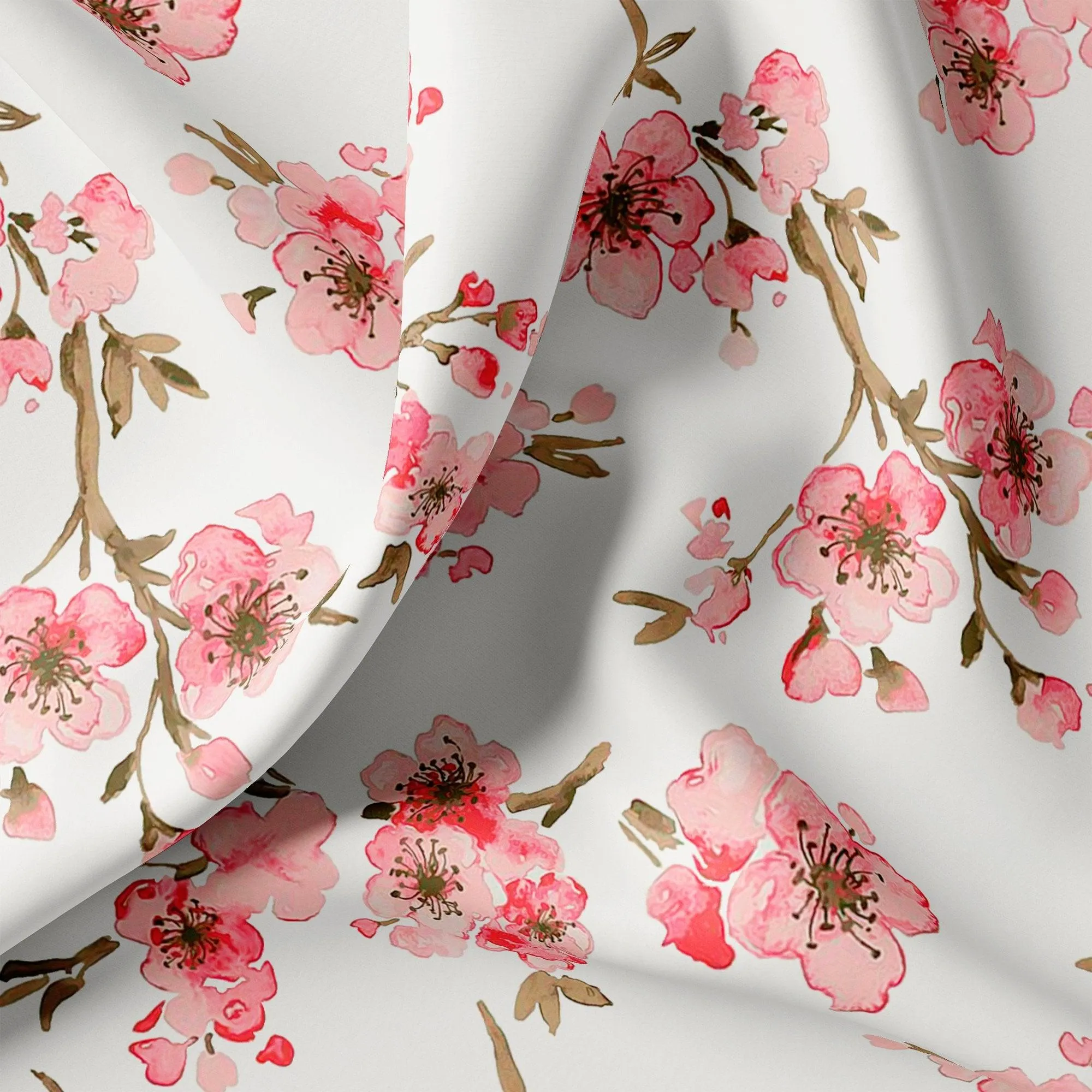 Beautiful Red Flowers over White Base Digital Printed Fabric