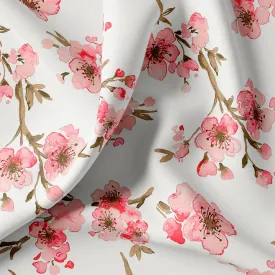 Beautiful Red Flowers over White Base Digital Printed Fabric