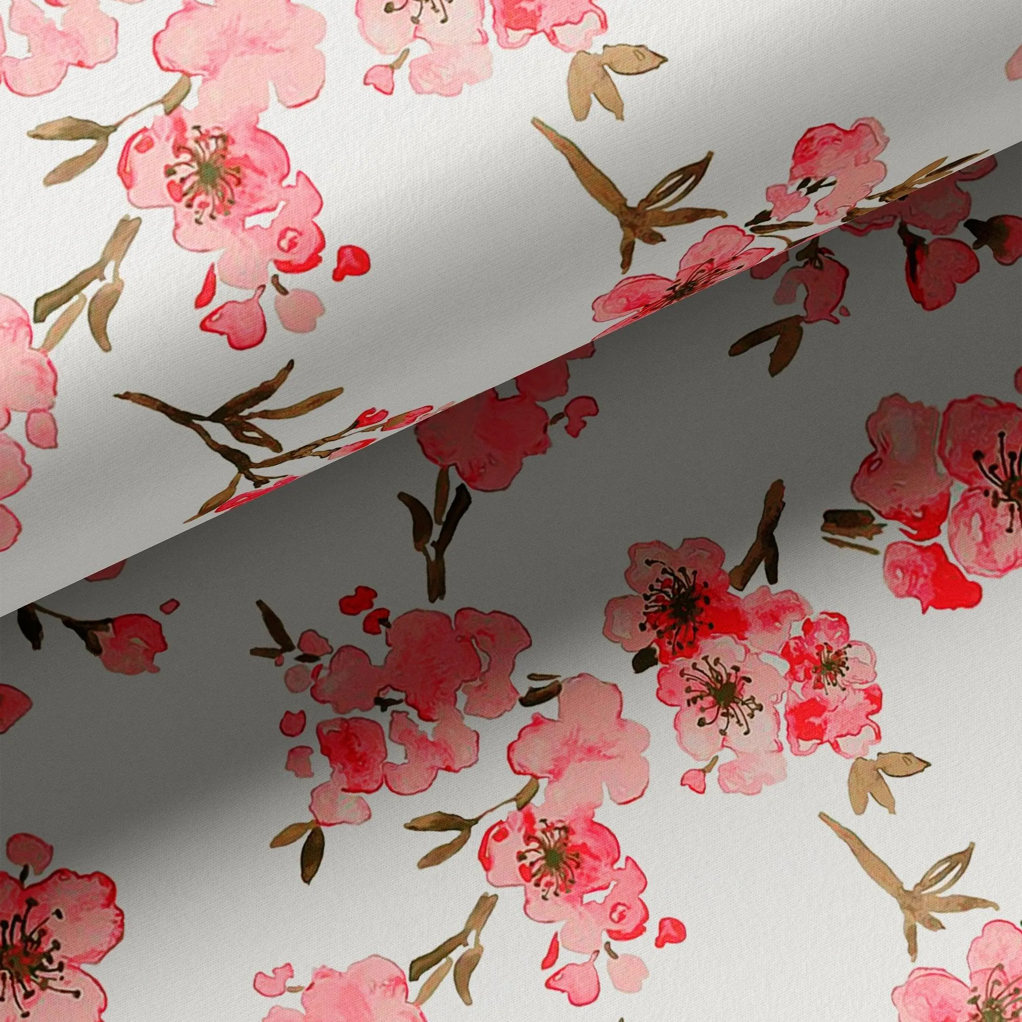 Beautiful Red Flowers over White Base Digital Printed Fabric