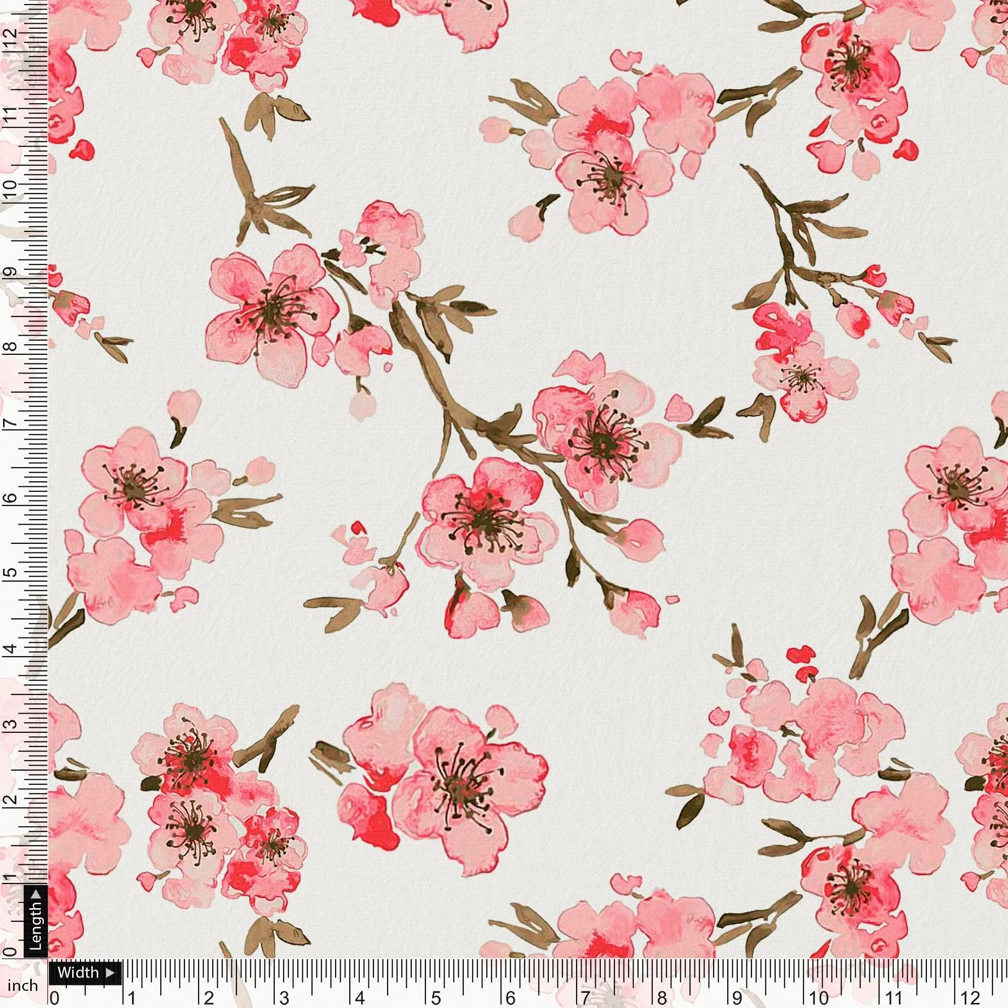 Beautiful Red Flowers over White Base Digital Printed Fabric