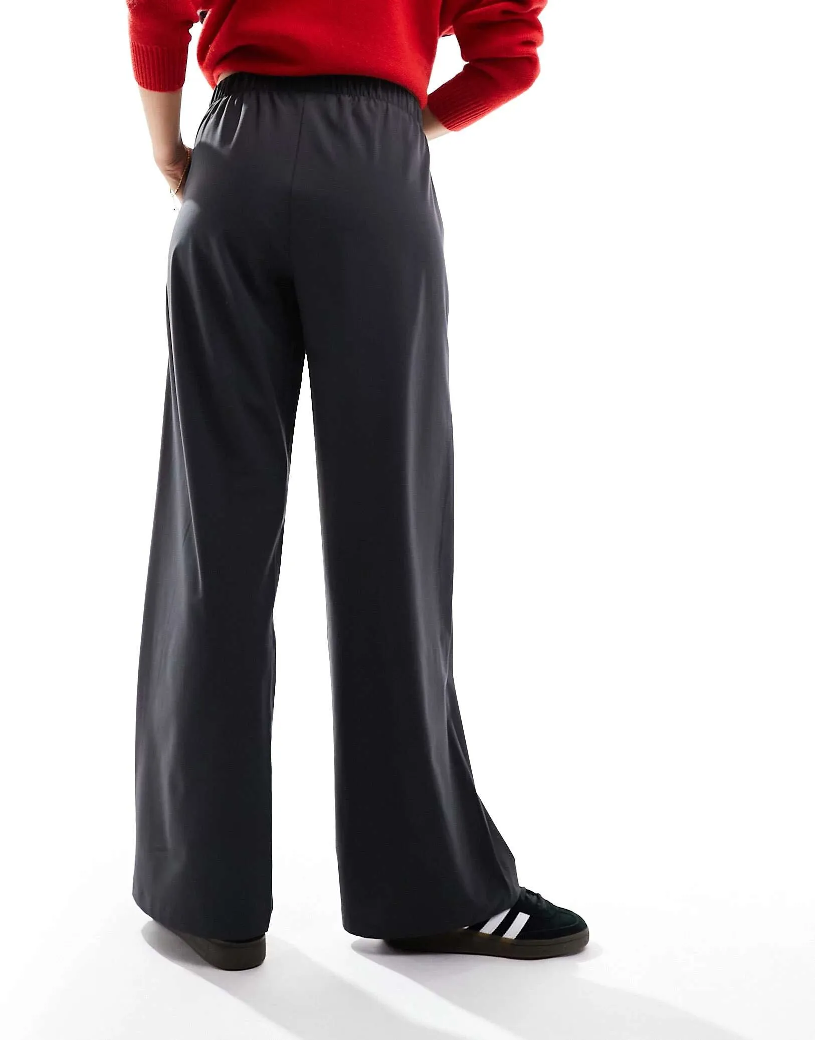 Bershka Tie Waist Trousers in Charcoal Gray