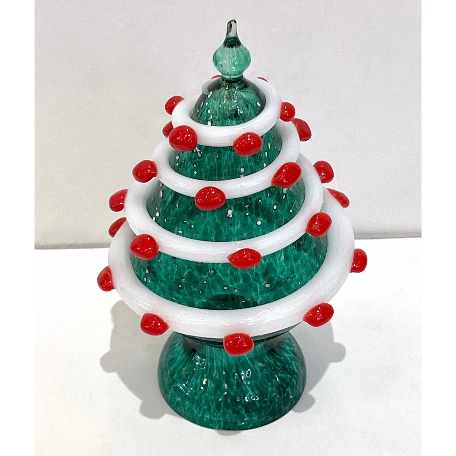 Bespoke Italian Modern Green White Murano Swirl Glass Christmas Tree Sculpture