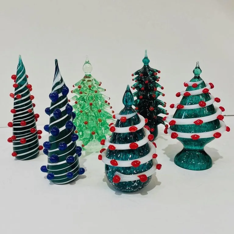 Bespoke Italian Modern Green White Murano Swirl Glass Christmas Tree Sculpture