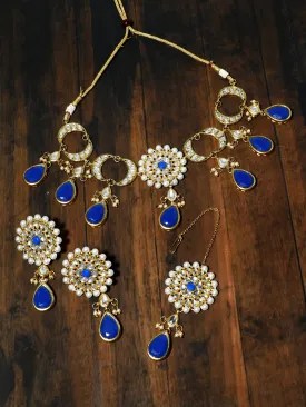Blue Stones and Tassel Studded Kundan Necklace Set