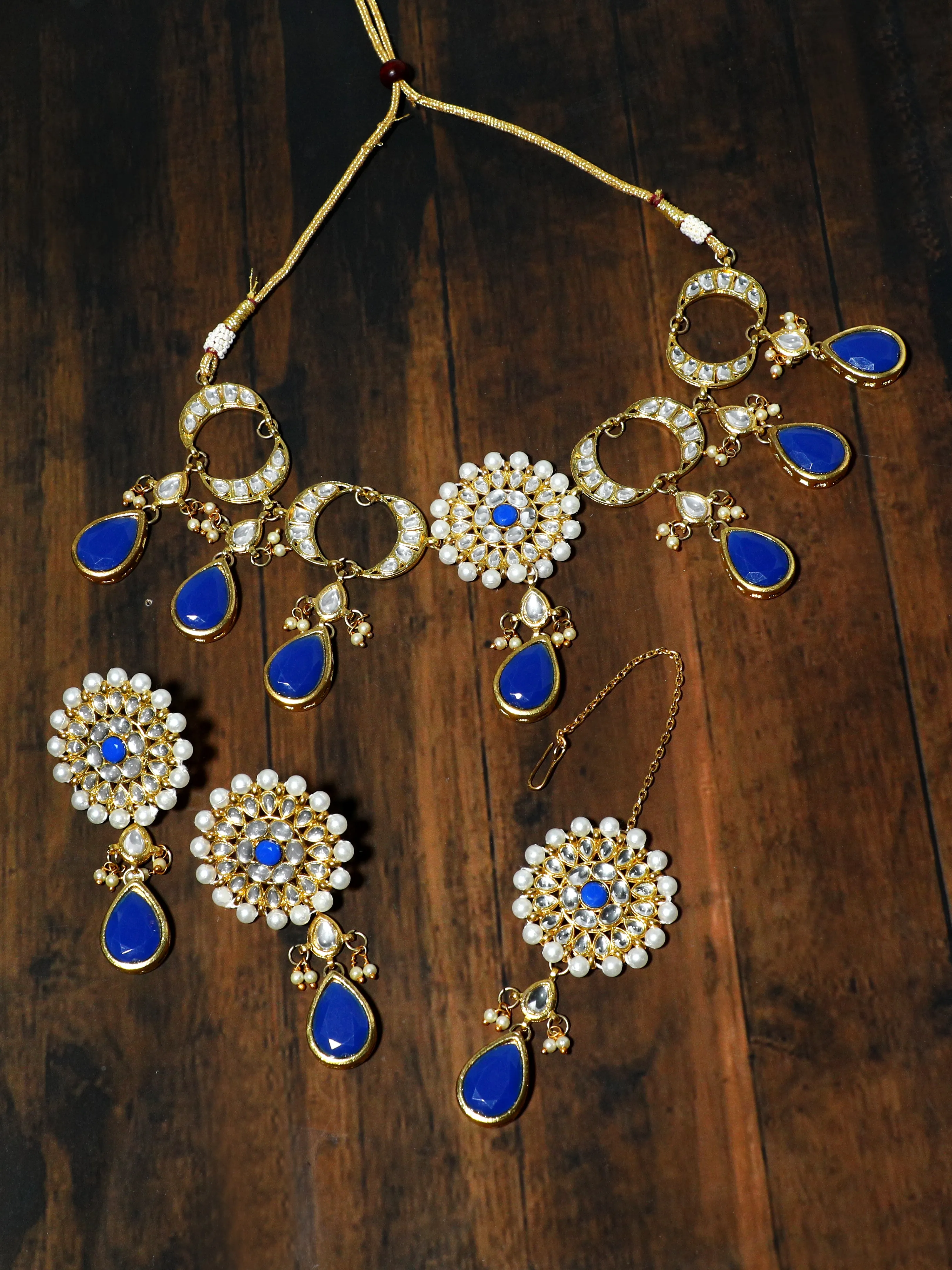 Blue Stones and Tassel Studded Kundan Necklace Set