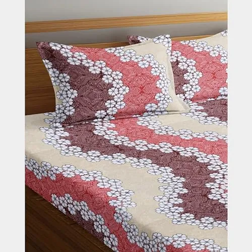 BTF SILK Home 3pc bedsheet Set -Super Soft Glace Cotton All Round Elastic Fitted Double Bed Bedsheet with 2 Pillow Covers-(Bedsheet Size 78x72 10) (Pillow Size 28x17) (Design-10)