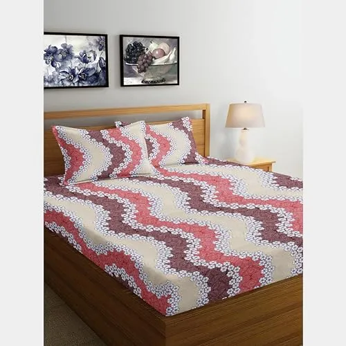 BTF SILK Home 3pc bedsheet Set -Super Soft Glace Cotton All Round Elastic Fitted Double Bed Bedsheet with 2 Pillow Covers-(Bedsheet Size 78x72 10) (Pillow Size 28x17) (Design-10)
