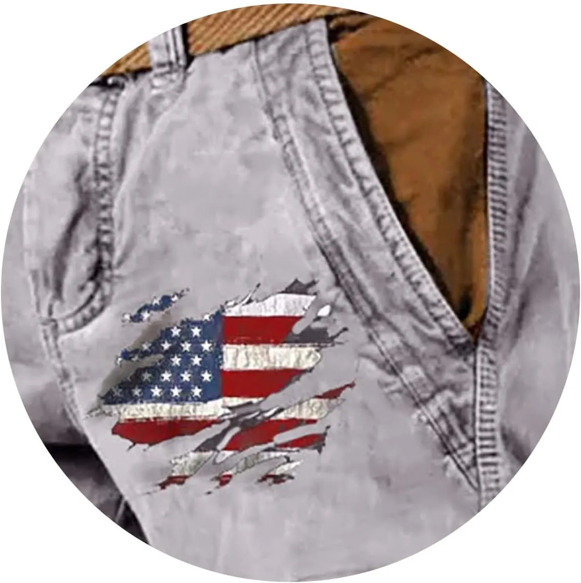 Cargo Shorts for Men Classic American Flag Printed Shorts Washed Distressed Jogging Hiking Pant with Multiple Pockets