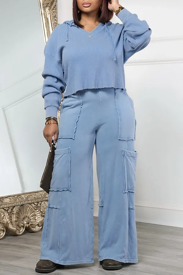 Casual Drawstring Hooded & Pockets Pants Set