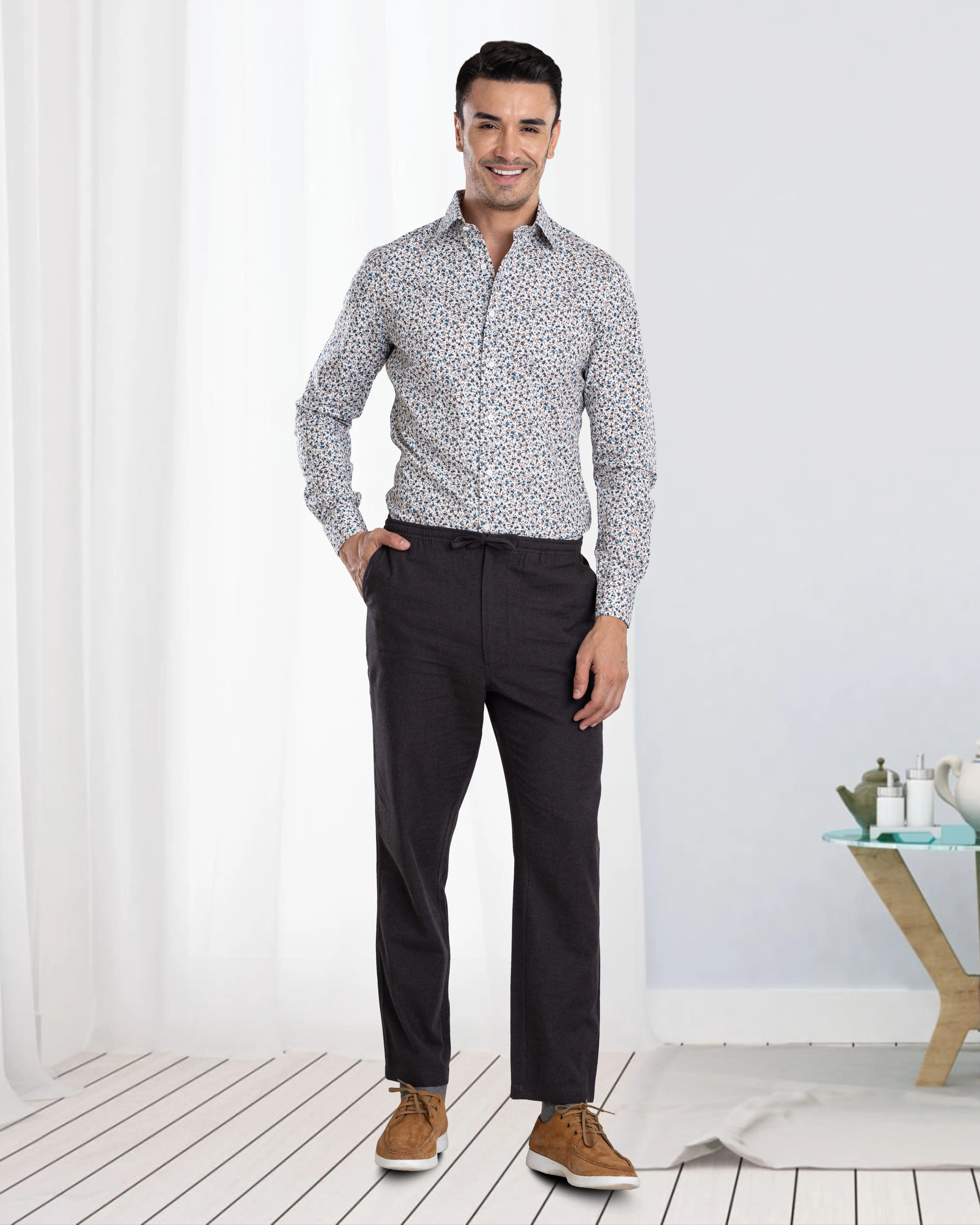 Charcoal Grey Milange Cotton Flannel Drawstring Pant