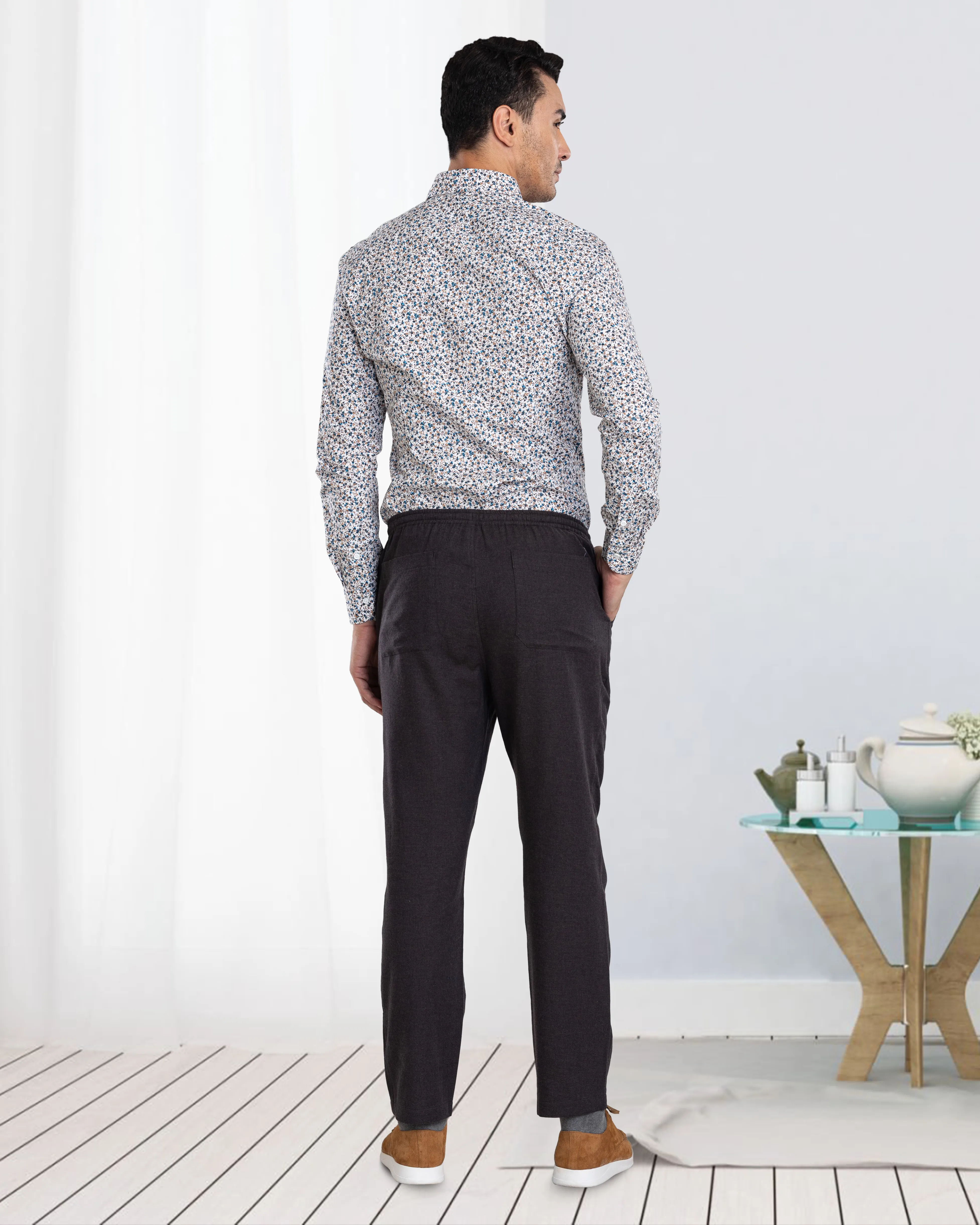Charcoal Grey Milange Cotton Flannel Drawstring Pant