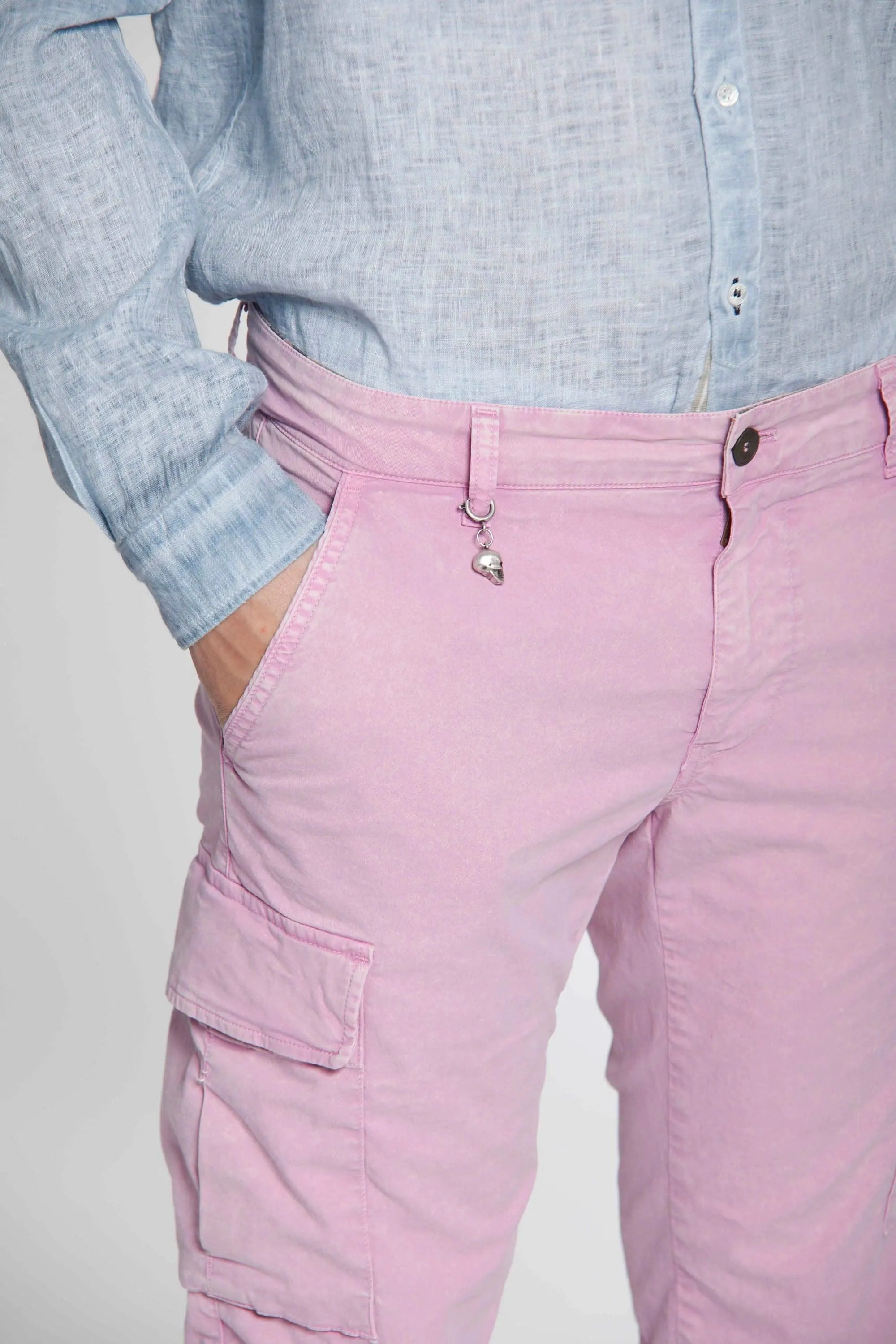 Chile pantalone cargo uomo in twill stretch con special washing extra slim fit