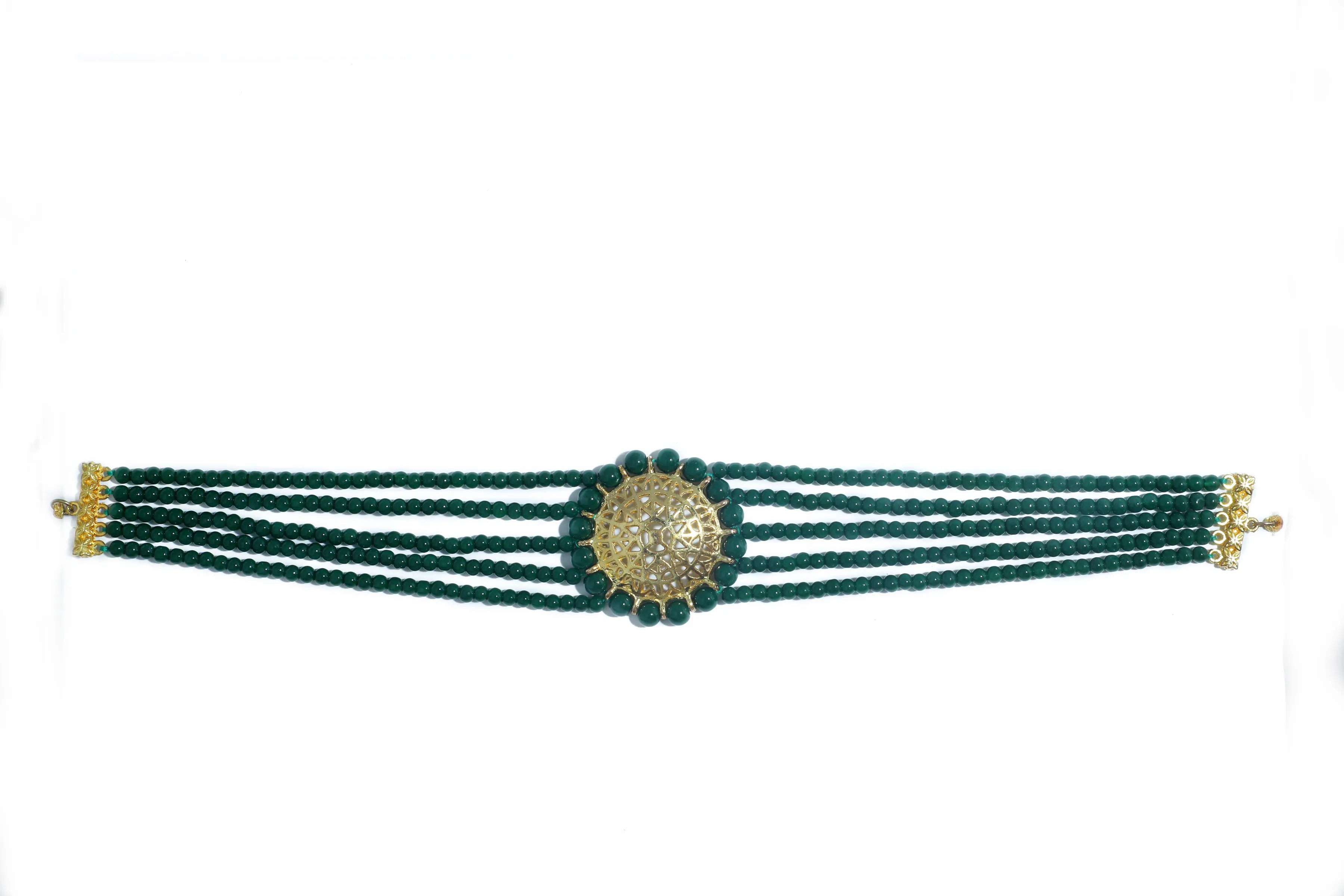 Dark Green Beaded Choker Necklace Set