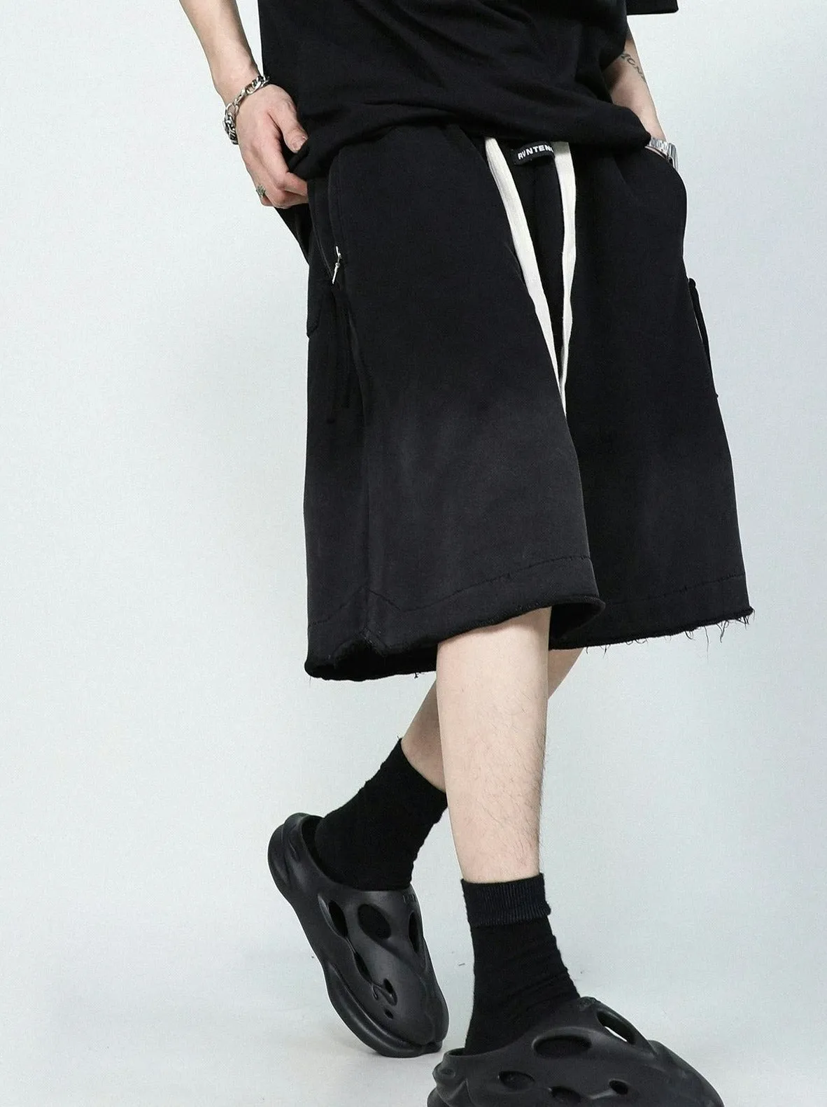 Drawstring Waist Raw Hem Longline Shorts
