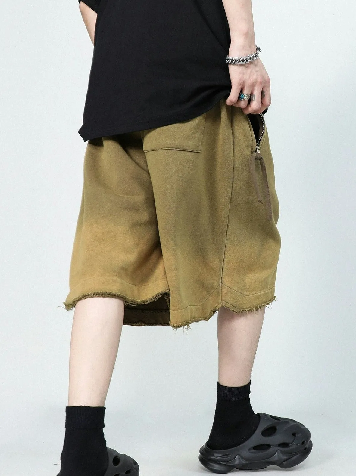 Drawstring Waist Raw Hem Longline Shorts