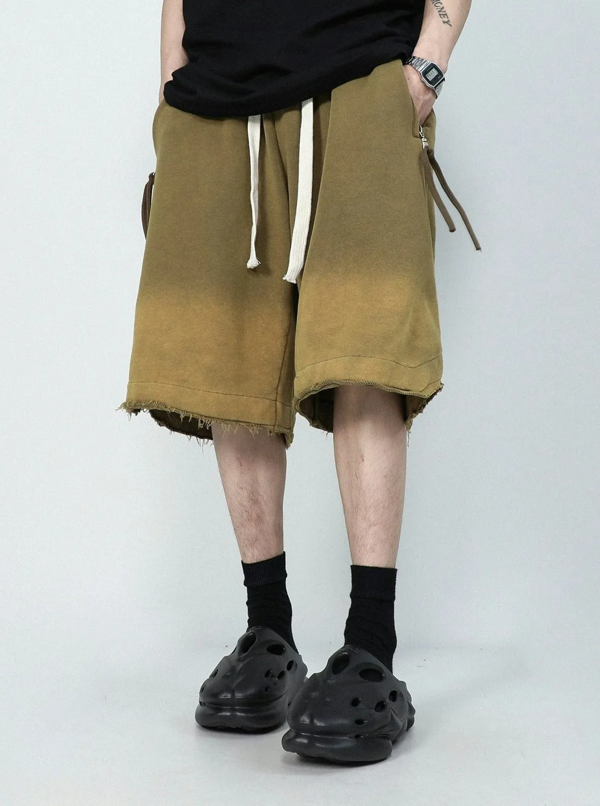 Drawstring Waist Raw Hem Longline Shorts