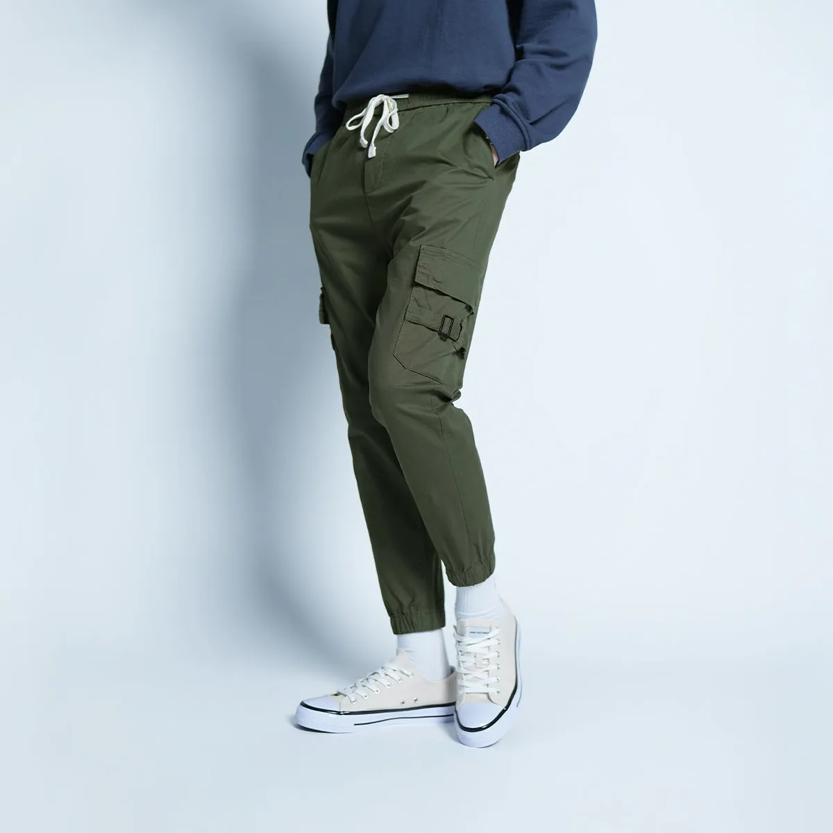 Elastic Patch Pocket Jogger Pants - 136