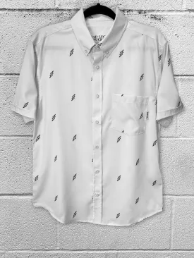 ESSENTIAL BAD LUCK SUCKS WHITE BUTTON UP