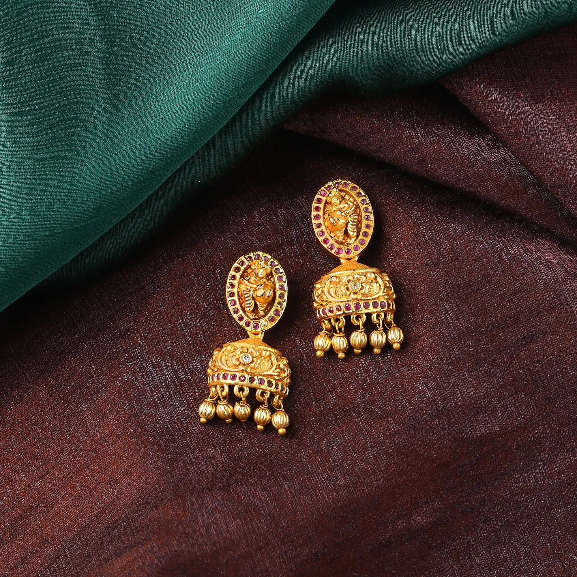 Estele Gold Plated CZ Kanhaiya Designer Bridal Necklace Set Combo with Color Stones & Pearls