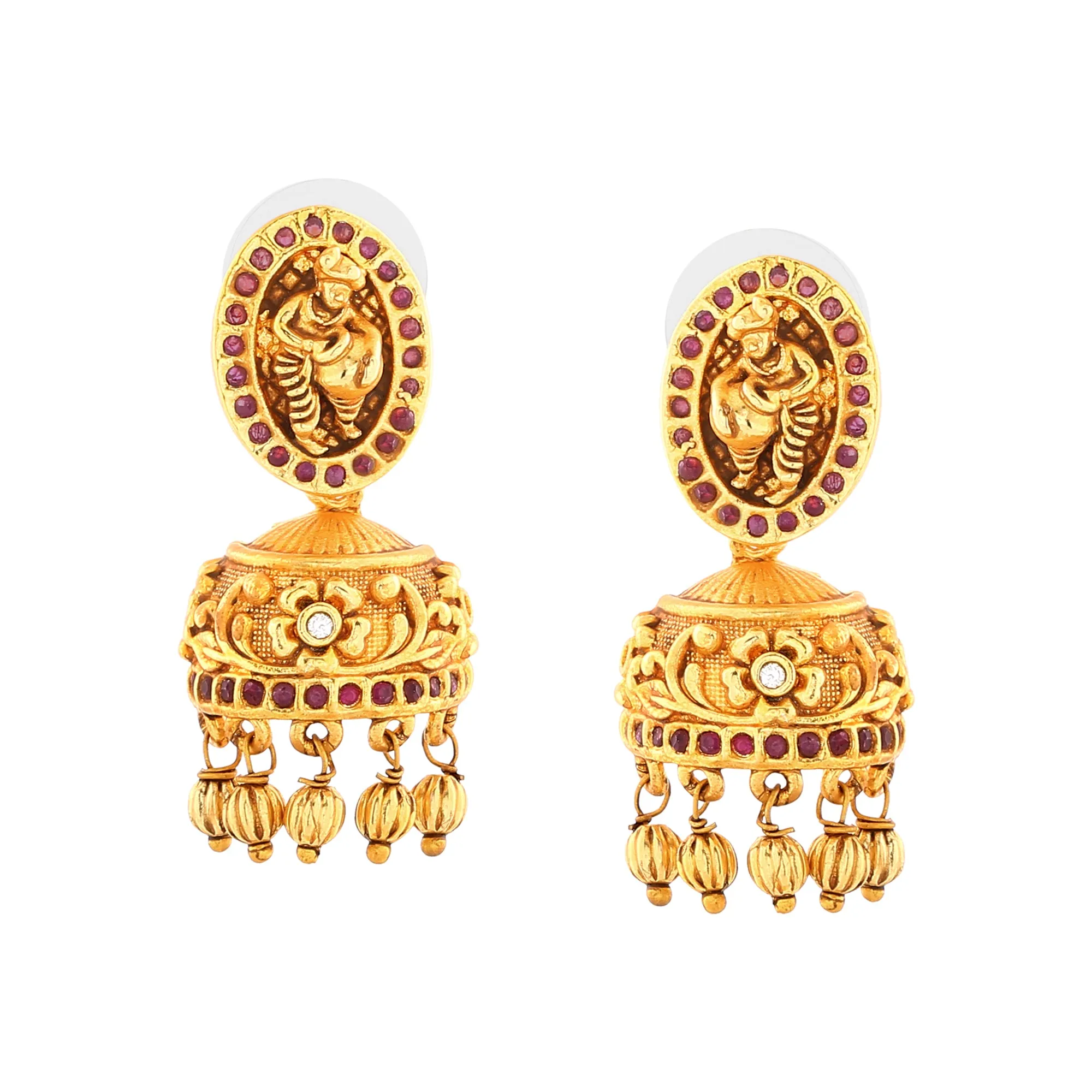 Estele Gold Plated CZ Kanhaiya Designer Bridal Necklace Set Combo with Color Stones & Pearls