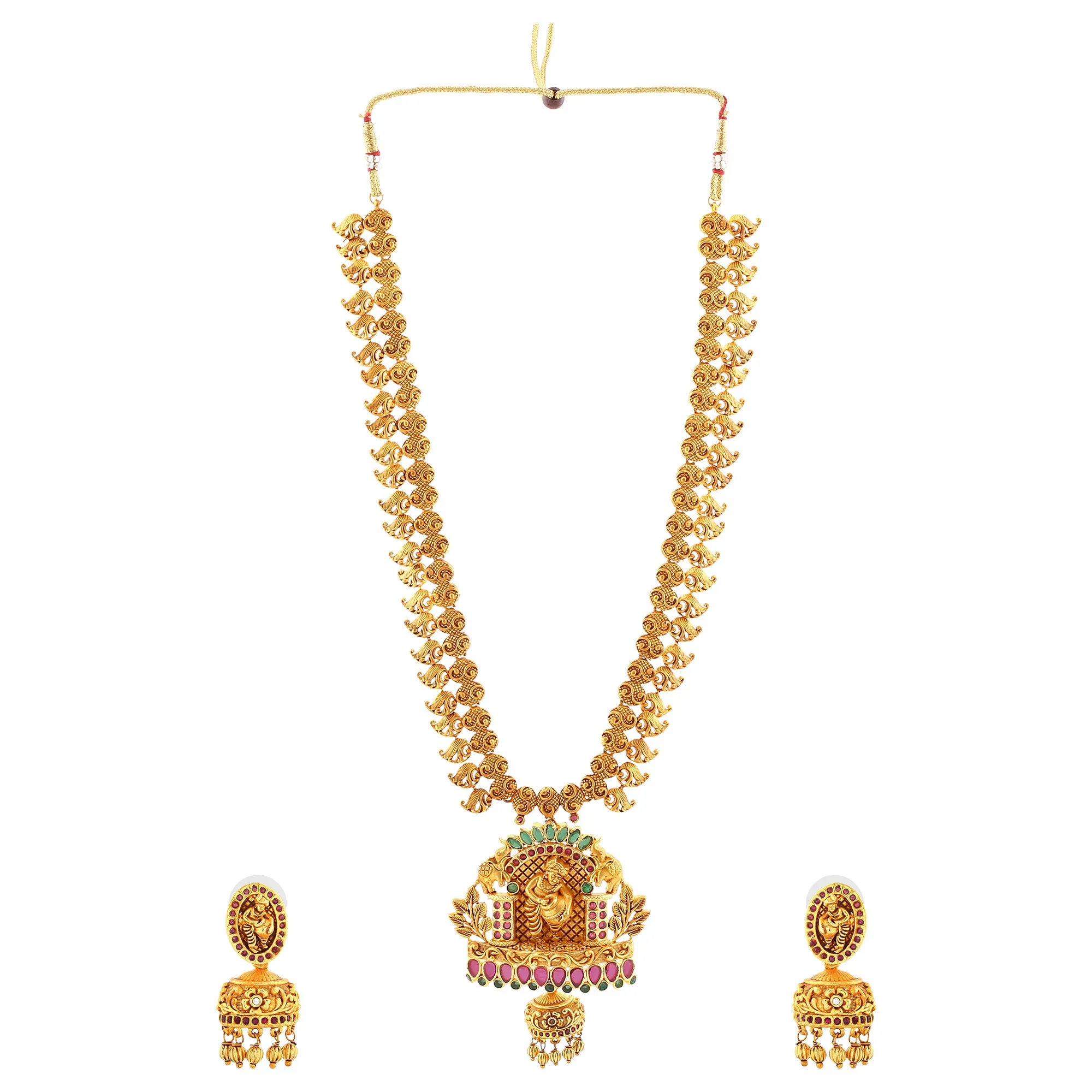 Estele Gold Plated CZ Kanhaiya Designer Bridal Necklace Set Combo with Color Stones & Pearls
