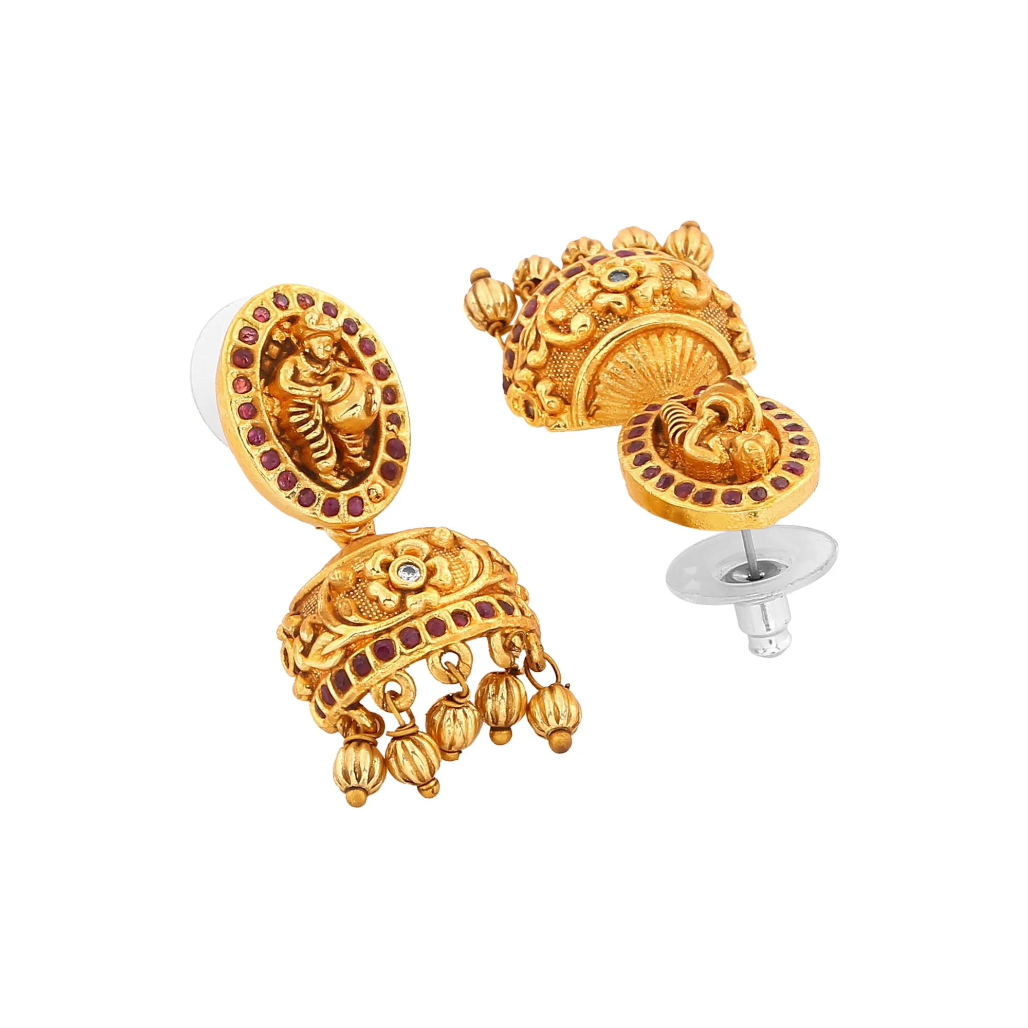 Estele Gold Plated CZ Kanhaiya Designer Bridal Necklace Set Combo with Color Stones & Pearls