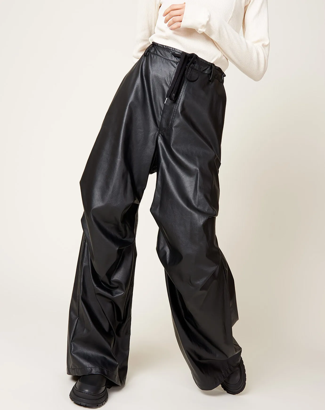 Faux Leather Trouser in Black