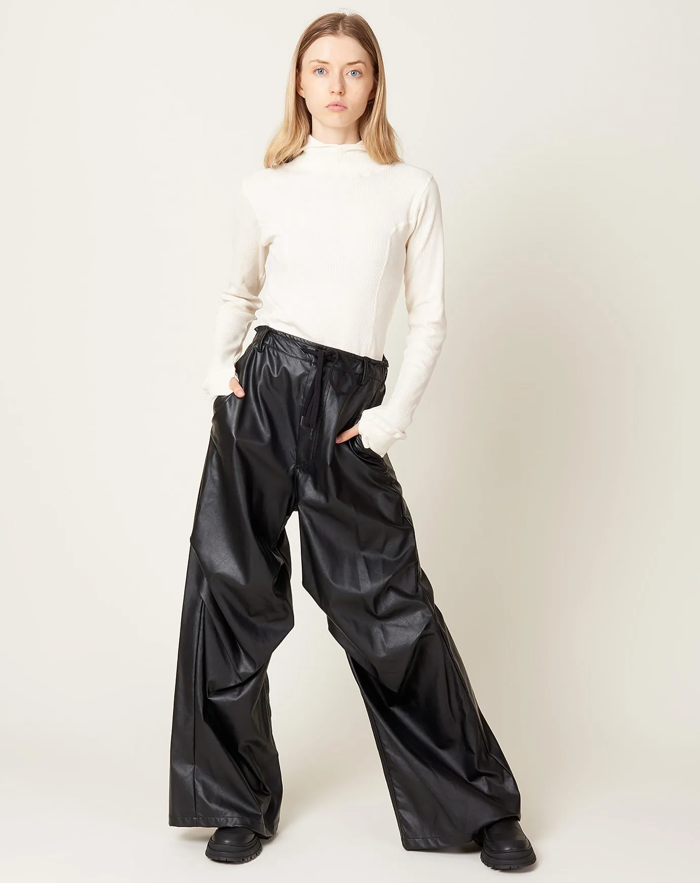 Faux Leather Trouser in Black