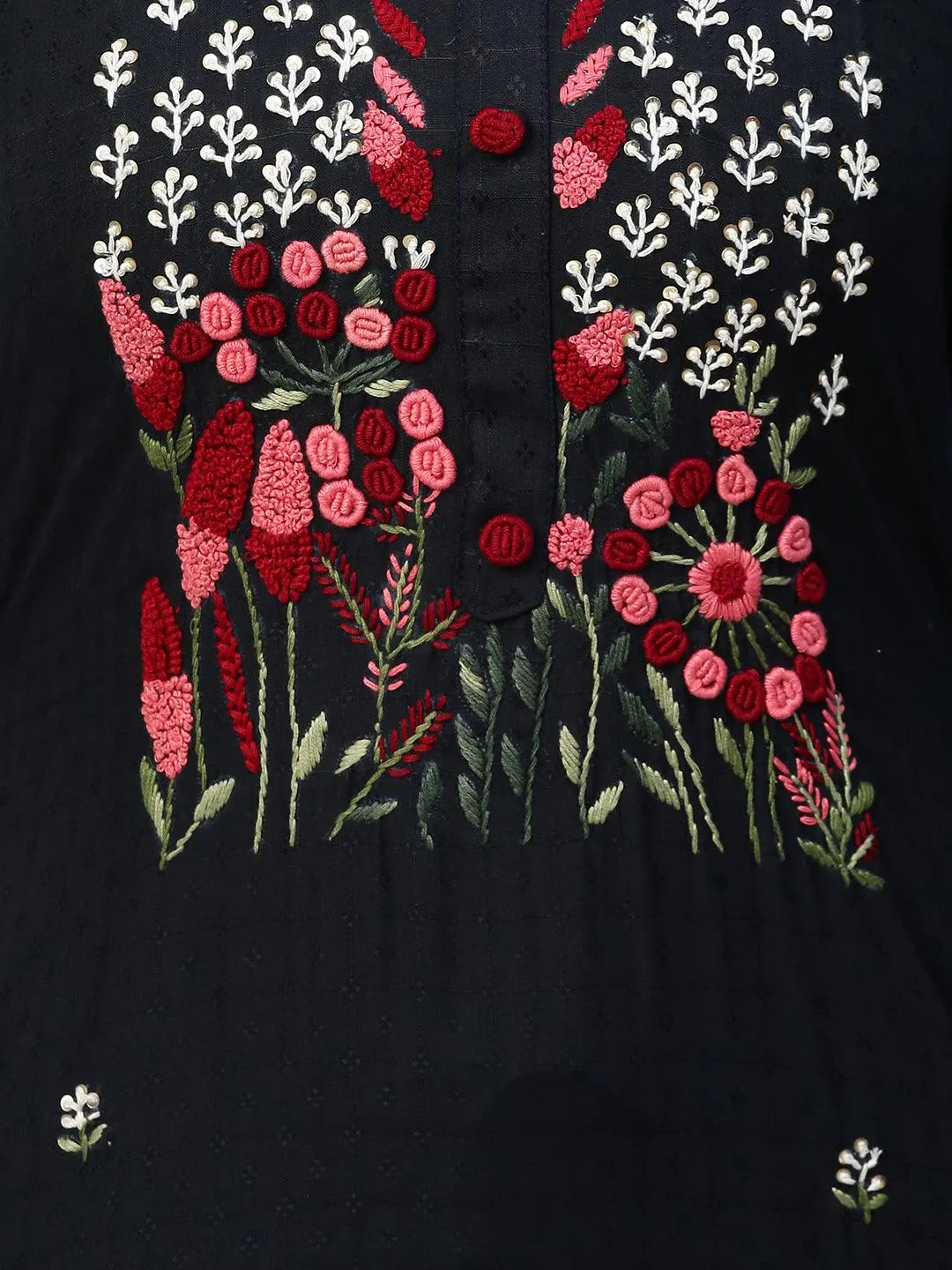 Floral Hand Embroidered Straight Kurta with Pants - Charcoal Gray