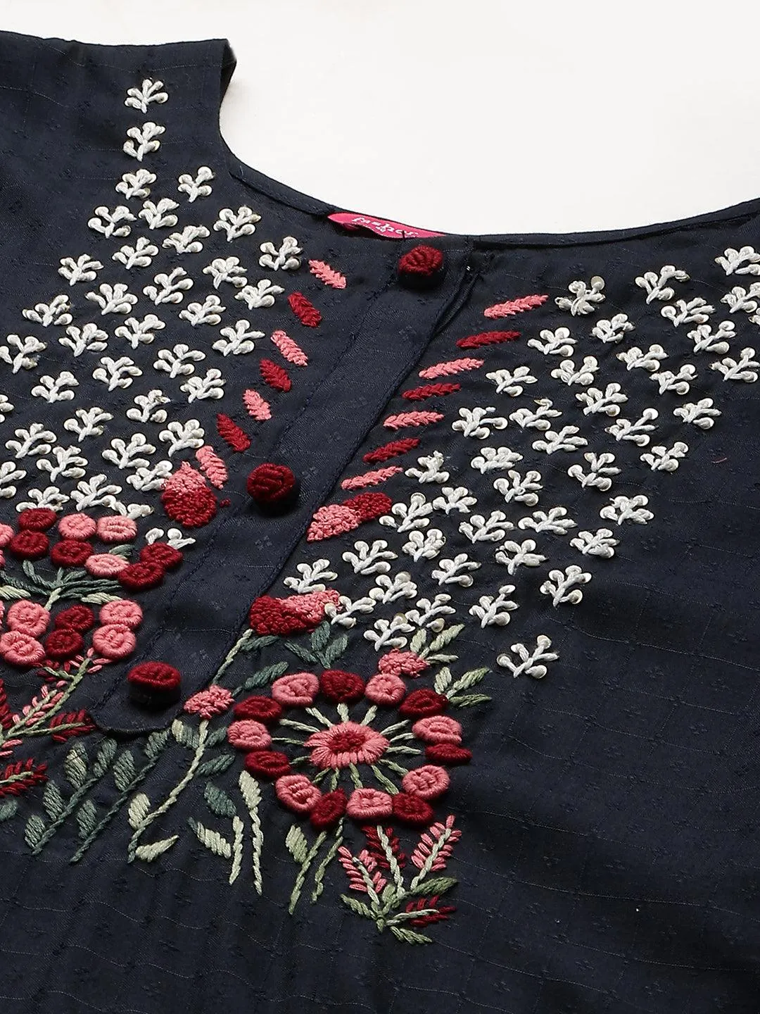 Floral Hand Embroidered Straight Kurta with Pants - Charcoal Gray
