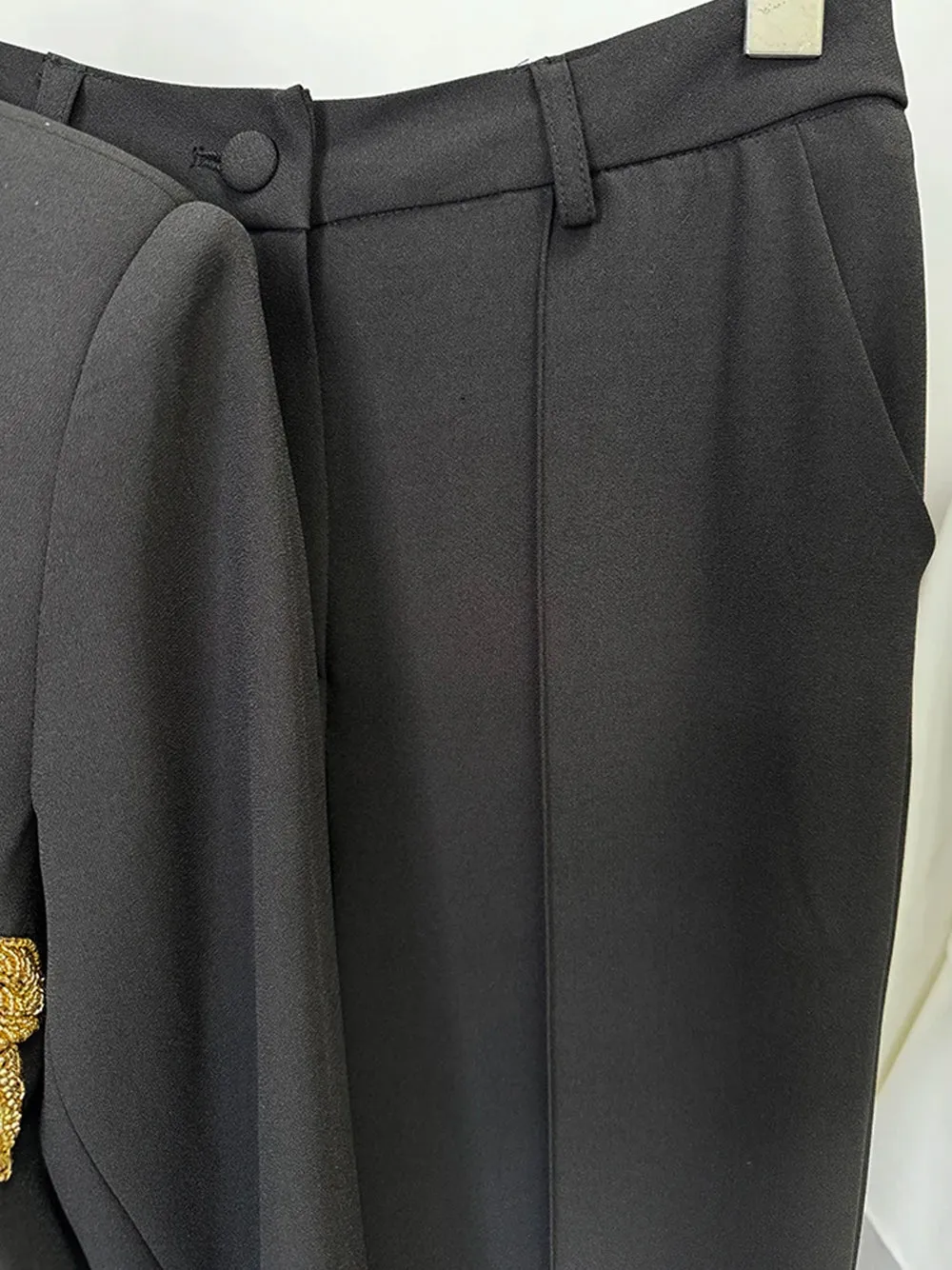 FOGELE Embellished Blazer & Flared Pants Set in Black